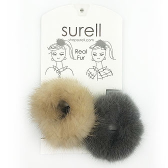 Surell Ponytail Holder Mink Fur Knit Scrunchie Set - Picture 2 of 2